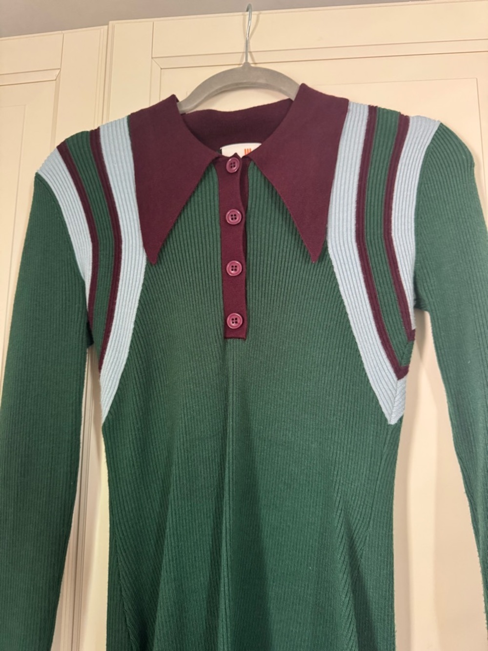 Green Ribbed Knit Mini Dress - Picture 2 of 9